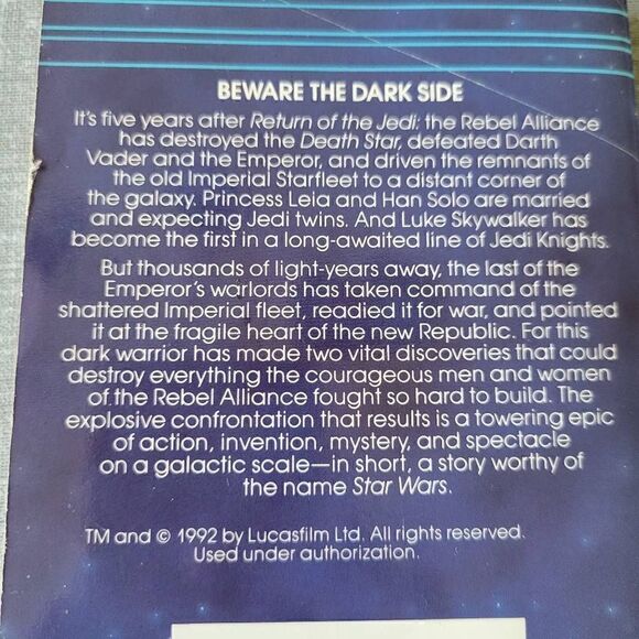 Star Wars Volume I Heir to the empire soft back book 1992 Timothy Zahn - Picture 5 of 5